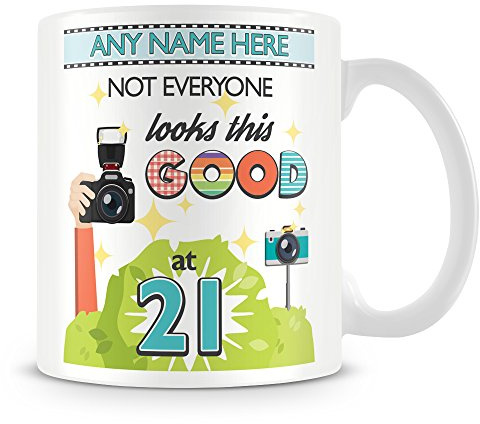 21st Birthday Gift for Men - Personalised Mug/Cup - Add Name - Not Everyone Looks This Good Design - Blue