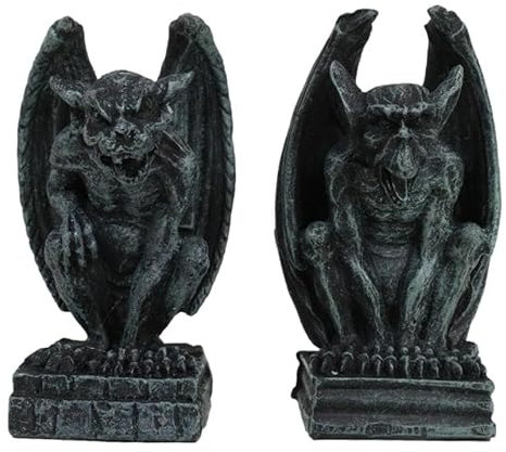 Ebros Notre Dame Guardian Mini Gargoyle Statue Set of 2 Miniature Fairy Garden Gargoyle Figurine Pair 2.5 Tall