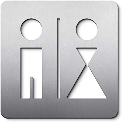 WC Symbolschild Damen und Herren 16 x 16 cm, Edelstahl gebürstet, selbstklebend, Männer und Frauen Tür-Schild, Toiletten-Symbol - PHOS Design