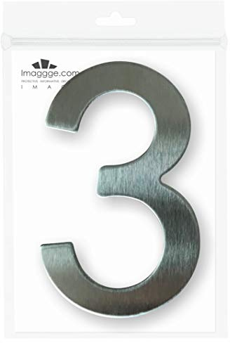 Numero civico o appartamento - Adesivo in acciaio inox spazzolato, altezza 7,6 cm, numero 3