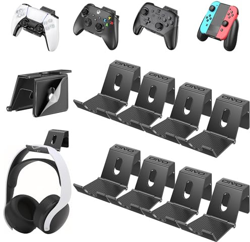 OIVO Lot de 9 supports muraux pliables pour manette et casque, support de manette de jeu, organiseur de rangement universel pour manette, écouteurs, accessoires de jeu