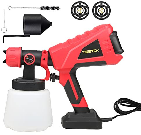 600W Electric Paint Sprayer Spray Gun 100 DIN/s Max Viscosity, Adjustable Air and Paint Flow Controls, 1000ml Container, 3 Spray Patterns, 2 Nozzle Sizes for Painting Fence Decking Wall Car Garden