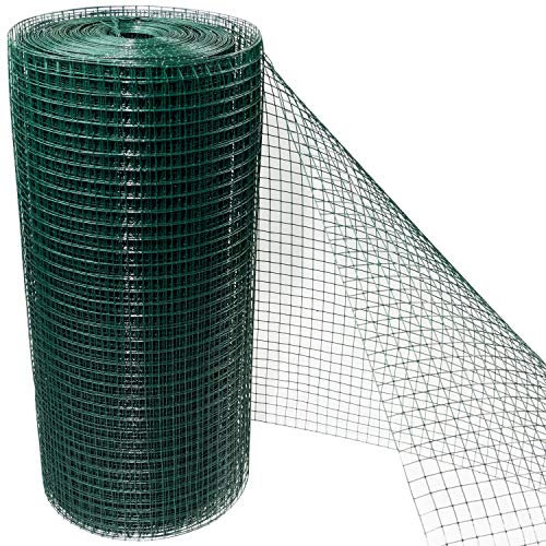 Vierkant Drahtgitter 25m - 50cm hoch - Maschenweite 12,7mm - Materialstärke mit Beschichtung 0,9 mm - Kaninchendraht Hasendraht Volierendraht Kleintier Tiergehege Grün - Gitterzaun Zaun Schweißgitter