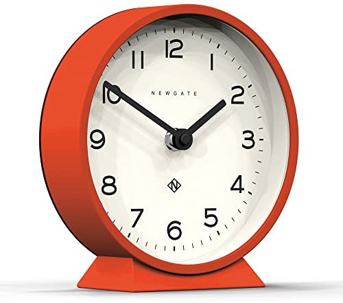 NEWGATE® M Mantel Echo desk clock | Modern round design | Pumpkin orange | Easy to read numbers | Contemporary style for desk, table, shelf or bedside