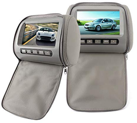 2 Pièces 7 en HD Appui-Tête de Voiture Lecteur Vidéo LCD avec Couvercle à Fermeture Éclair Télécommande MP5 Affichage Gris pour DVD Moniteur Écran Large