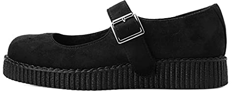 T.U.K. Black Faux Suede Viva Low Mary Jane Shoes for Women, Round Toe Ankle Strap Oxford Dress Shoes | US Women 09
