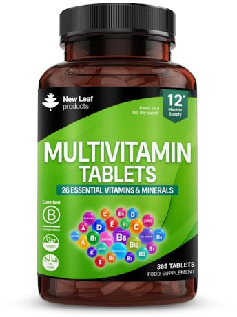 Multivitamin & Minerals - 365 Vegan Multivitamins Tablets (1 Year Supply) with Iron High Strength - 26 Essential Active Multivitamin Tablets for Women & Men A-Z Complete Daily Vitamins UK Made