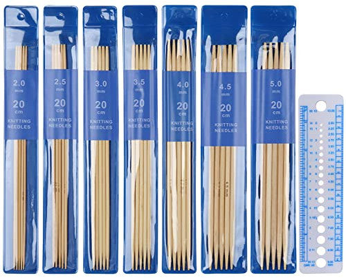 Coopay Bambus Stricknadeln Set, 20cm Doppelspitzen Mit Nadellehre, 35 Stück Leicht Gerade Nadelspiel 2,0-5,0 mm, Kurze Für Socken Stricken & Anfänger Sockennadeln Set