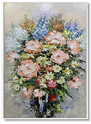 tymhrs Acrylbild,Frisches Rosa Gelbes Blumen-Ölgemälde Auf Leinwand Handgemaltes Abstraktes Dic
