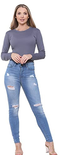 989Zé ENZO Womens Skinny Jeans Ripped Trousers Ladies Denim Slim Fit Stretch Distressed Pants