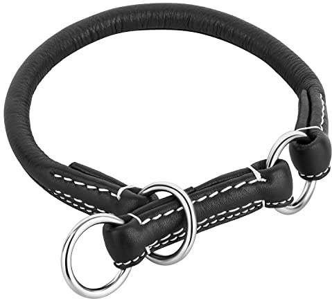 Schnüffelfreunde Zugstopp Hundehalsband aus Leder I Erziehungshalsband I Dressurhalsband I Lederhalsband Hund (L-XL - bis 42cm, Schwarz)