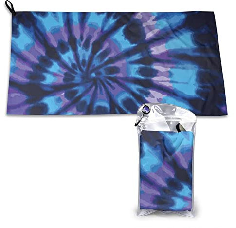 AROONS Schnell trocknendes Handtuch mit Tasche – lila Batikfärbung bedruckt, super saugfähig, Mikrofaser, Reise-Sporthandtücher, 80 x 40 cm