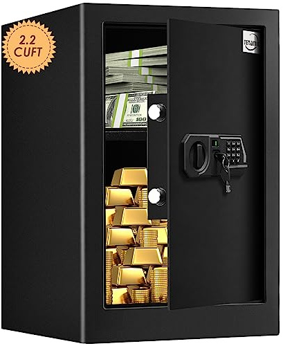 Tenamic Fireproof Safe Box 2.2 Cuft Electronic Digital Security Box, Keypad Large Lock Box Cabinet Safes with Internal Light, Solid Alloy Steel Office Hotel Home Safe with 2 Passwords, Black