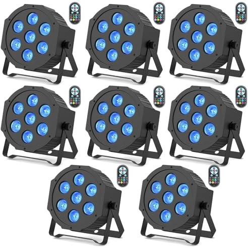 SEBRUANC RGBW LED Par Scheinwerfer, 8pcs 7 LED Strahler Bühnenlicht mit Fernbedienung 8 Modi Disco Lichteffekte für DJ Bar Hochzeit Weihnachten Haloween Beleuchtung
