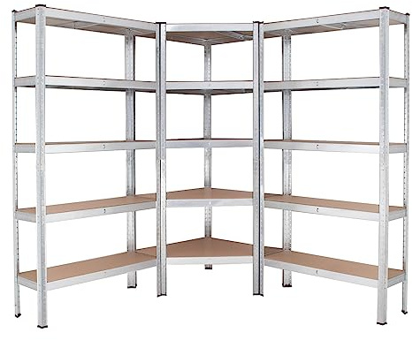 TRUTZHOLM Regalsystem 3-teilig | 1x Eckregal u. 2 x Lagerregal | 15 Böden aus MDF Holz | Traglast 2625 kg | Schwerlastregal Lagerregal Kellerregal