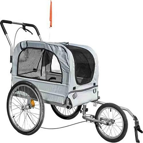 PRUJOY 2-in-1-Hundefahrradanhänger, Haustier-Kinderwagen-Fahrradträger mit Anhängerkupplung, Federung, Sichtflagge und Reflektoren, mit DREI Reifen, abnehmbaren Vorderrädern (Grizzle)