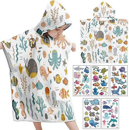 DKDDSSS Albornoz poncho para niños, toalla de playa de microfibra, absorbente de secado rápido, poncho para niño, para la playa o la piscina, para niños de 2 a 8 años (azul)