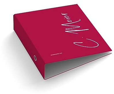 Ringordner | Ordner | mit Text personalisieren | Unterschrift | rot | Mit Griffloch | für DIN A4 | 7,4 cm breit | Steuerberater | Firma | Kanzlei | Praxis