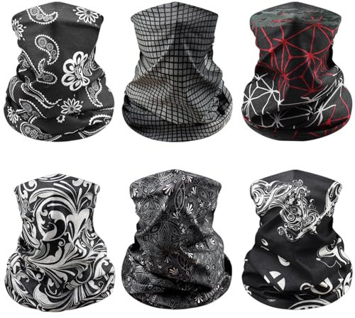Awumbuk Halstuch für Herren & Damen 6 Stück, Multifunktionstuch Unisex Nahtlose Bandanas Schlauchschal Winddicht Halswärmer Motorrad Loop Schal für Outdoor Arbeit Radfahren Laufen