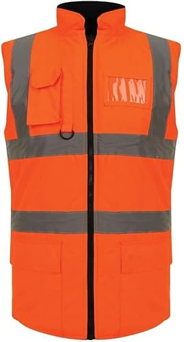 NFK TEXTILE 100% Polyester Waterproof Waistcoat Hi Viz Vest Super Soft Body Warmer Reversible Fleece Gilet Vest Reflective Security Work Wear Life Save Jacket (XL, Orange)