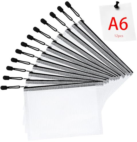 Vicloon Dokumententasche mit Reißverschluss A6, 12 pcs Mesh Plastic Zip Bag, Wasserdichte Document Case, Reißverschlusstasche Zip Beutel Tasche Wallet Taschen Kunststoff Mesh Dokumentenmappen