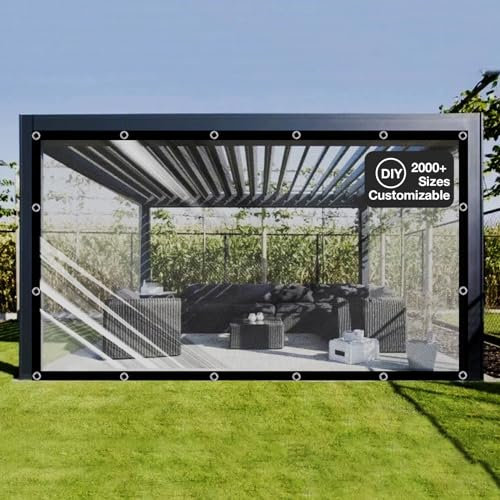 Ezcasch Transparent Plane mit Ösen Nach Maß, 2.7x4.8m Abdeckplane, Anpassbar Innerhalb von 8x8m, 420g/m² Outdoor Durchsichtig 0.35mm Abdeckfolie Wasserdicht für Regenschutz Bauernhof Boot mit Fixseil