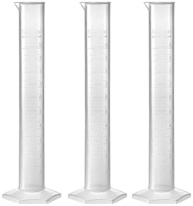 Recogwood 3Pcs 100ml Plastic Graduated Cylinder, Measuring Cylinder Science Test Tube, Clear Hex Base Flask for Kitchen Lab Home