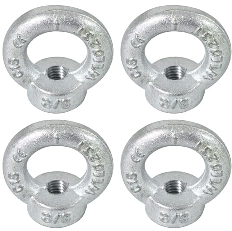 Zadery 3/8-16 Lifting Eye Nuts, Drop Forged C15 Galvanized Threaded Fastener, UNC Standard Ring Shape Lifting Eye Nut, 4 Packs