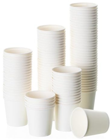600 vasos desechables de cartón biodegradable blanco de 120 cc | Para café, infusiones o agua. Adecuados para celebraciones y oficina. Resistentes y compostables.
