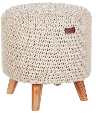 Hocker aus Baumwolle Holz beige 40 x 40 cm mit Makramee im Boho Stil Mardan