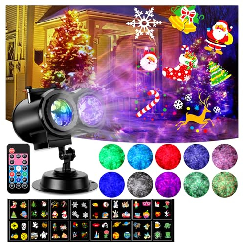 HAKUTA Halloween Christmas Projector Lights, HD Wave Ocean Effect Projector | LED Projector with 16pc Slides Patterns and Remote Control for Christmas, New Year, Birthday, Halloween, Thanksgiving Decor