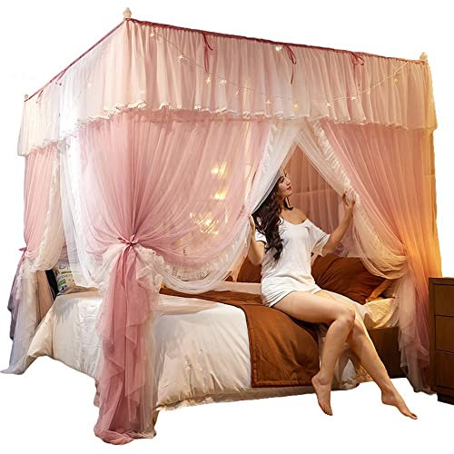 Himmelbett mit Himmelbett, Prinzessinnen-Bettvorhänge, Moskitonetz, Ganzjahres-Betthimmel für Mädchenschlafzimmer für Kingsize-Betten mit Halterung (Farbe: Rosa, Größe: 1,5 x 2 x 2 m)