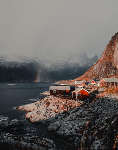 Puzzle 1000 Teile,Geschicklichkeitsspiel für die ganze Familie, Häuser, Berge, Nebel 70x50cm