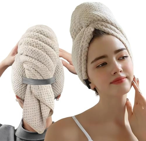 Toalla de Pelo de Microfibra Grande, Anti Encrespamiento Toalla de Cabello de Secado Rápido con Banda Elástica, Drying Hair Towel Turbante Microfibra para Mujeres, Hair Turban Towel Absorbente