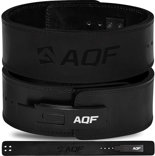 AQF tyngdlyftningsbälte i läder – IPL och USPA godkänt kraftlyftningsbälte ryggstöd – 10 cm bred x 10 mm tjockt spakspänne koskinn läder som lyfter träning bodybuilding bälte (helsvart, L)