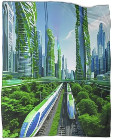 Futuristische Stadt Kuscheldecke 40x50inch(100x130cm),weich & Warm,extra Flauschig Als Sofadecke Architektonische Landschaft Wohndecke Yogadecke Tagesdecke,Plüsch Sofaüberwurf