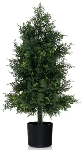 COSTWAY Kunstpflanze Zeder 80 cm, künstliche Pflanze Kiefernbaum Formschnittbaum, Kunstbaum mit Topf, Grünpflanzen mit realistischen Blättern, Dekopflanze Zimmerpflanze für Haus Büro, Grün (1 Pack)