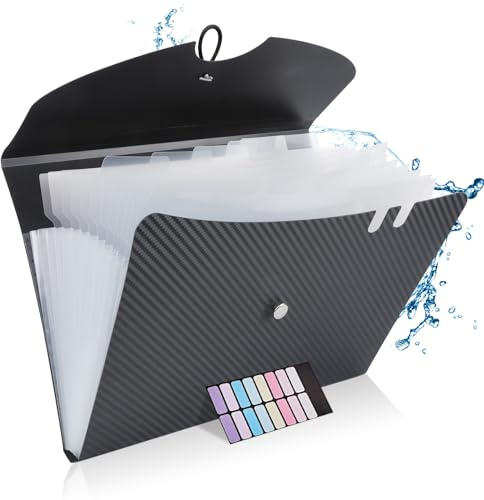 DoocliB Fächermappe A4 Dokumentenmappe A4, Mappen Ordnersystem mit 13 Fächern - Tragbar, Erweiterbar mit Gummiband für Büro, Schule, zu Hause (Schwarz)