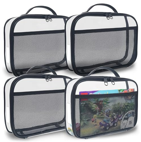 holay 4er-Packung PVC mit Reißverschluss Blocks Set, Spielzeug, Ton, Brettspiel Aufbewahrung Organisierer Koffer Tasche(Namensschild, Handbuch-Tasche) (Schwarz, Klein)