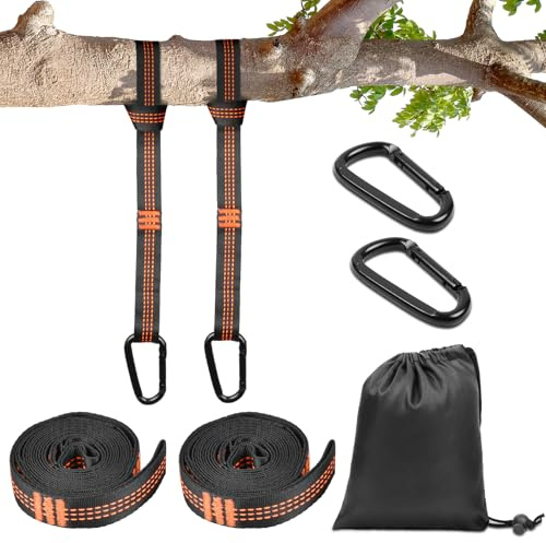 Vicloon Schaukel Befestigung, Hängematte Befestigung, 2er 2m Hängematte Seil + 2 Karabiner + Aufbewahrungstasche, Outdoor-Baum Hängesessel Spielplatz Set, 300 kg, Orange