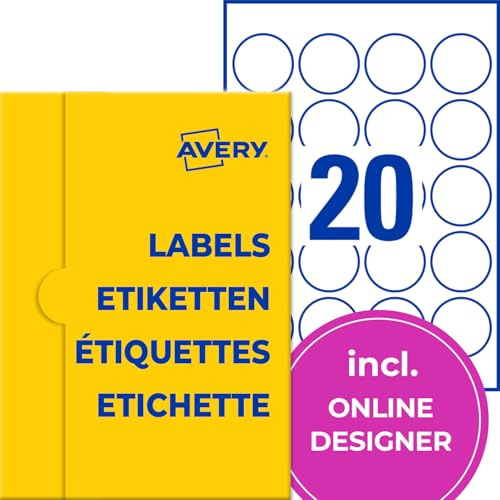 AVERY Zweckform P3413-50 Runde Etiketten (1.000 Klebepunkte, Ø45mm auf A4, runde Aufkleber zum Bedrucken, selbstklebende Produktetiketten, permanent haftende Marmeladenetiketten) 50 Blatt, weiß