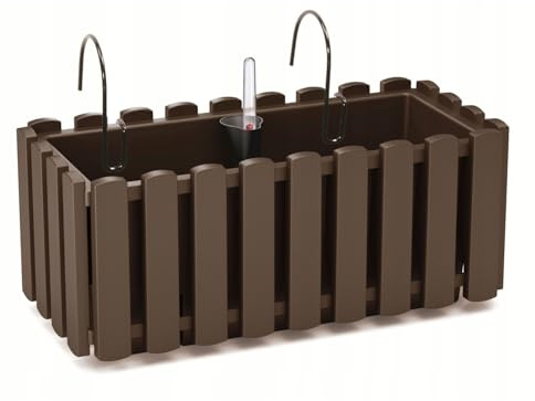 B2C Window Fence Hanging Flower Pot Planter 2 Sizes 4 Colours Rustic Slat Farm House Design UK Self Watering Kit (Brown, Medium - 38cm)