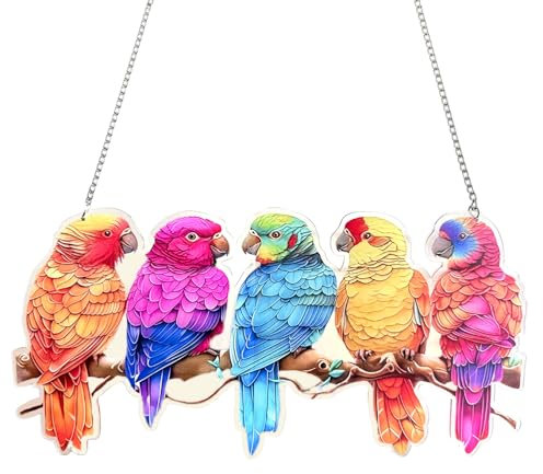 GZYYANG Uccello Decorazione Acchiappasole, Decorazione per Finestre in Acrilico Colorato Appesa, Pappagallo Colorato con Catena Acchiappasole per Decorazioni di Porte, Balconi, Case e Giardini
