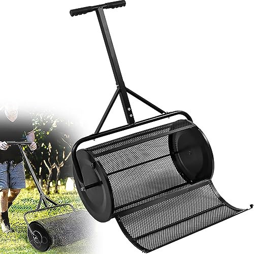 QLSABIA Kompoststreuer aus Karbonstahl, Torf- und Moosstreuer, für Garten, Rasen und Hinterhof, langlebige und rostfreie, leichte Topdressing-Walze zum Streuen von Rasen – 61 cm, Schwarz