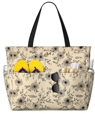 NLZI Beach Bag for Women Floral Print Beach Tote Bag Waterproof Sandproof Large Bags with Zipper Big Capacity for Travel