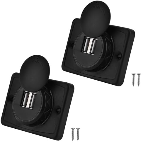 Prise USB 12V/24V, Chargeur USBs Voiture 3.1A Encastrable Camping Car Voiture Double Prise Voiture Double ABS Port USB Prise de Chargeur Prise pour Voiture Marine Camion SUV RV Camping Car (Noir*2)