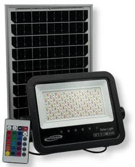 UNIVERSO SL-RGB-80W PROIETTORE FARO SMD LED RGB MULTICOLORE DIMMERABILE CON PANNELLO SOLARE E TELECOMANDO IP65