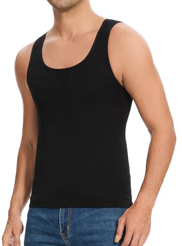 ONEW Shapewear - Canottiera da uomo, a compressione, modellante, senza maniche, per allenamento, Nero , S
