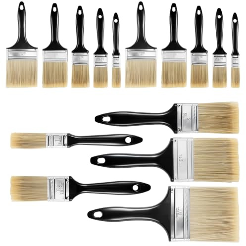 CHUENHEI 15 Stück Flachpinsel Pinselset, Breit Malerpinsel Set mit Kunststoffgriff, Lackierpinsel Lasurpinsel für Acrylfarben, Malerei, Lackierung, 5 Größen Pinsel in 25 mm, 38 mm, 50 mm, 76 mm, 100 m