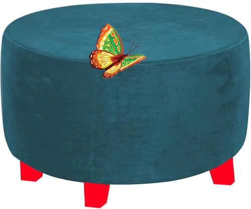 QOEUIUJ Samt Hockerbezug, Ottomane Schonbezug Hockerbezug, Runde Hocker Hussen für Fußhocker, Stretch Bezug Ottomane Abdeckung Überzug Hocker Protector Waschbar Hockerabdeckung(Teal,100cm/40)